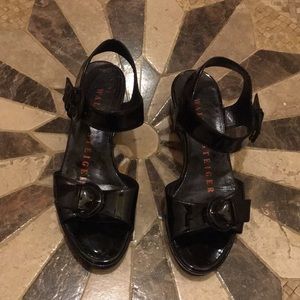 Walter Steiger platform sandals black patent